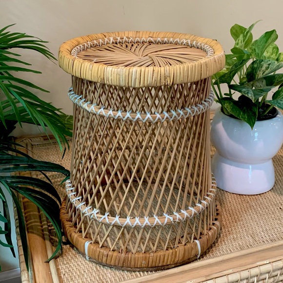 Vintage Wicker Rattan Peacock Planter Plant Stand Boho